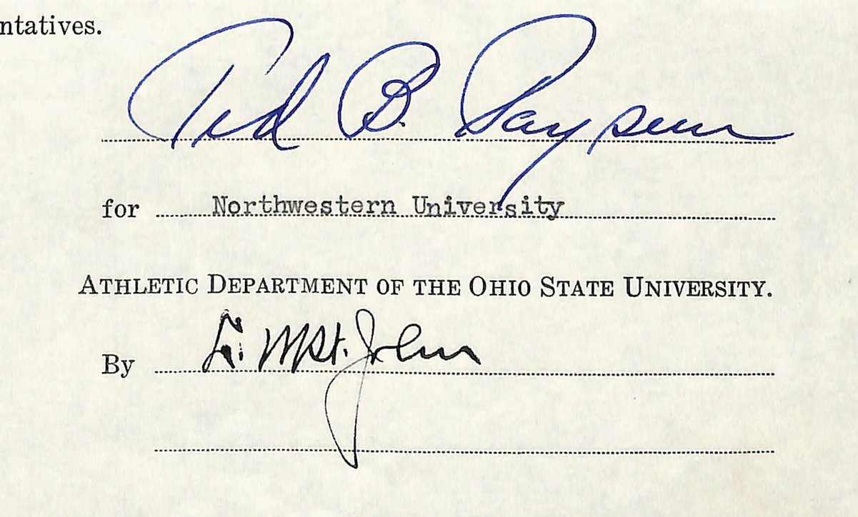 Lynn St. John HOF Signed 1947 Contract Ohio State & Northwestern  JSA 198956