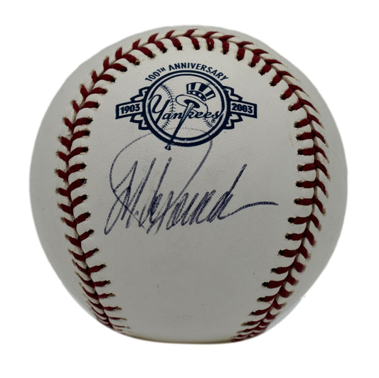 Jorge Posada Autographed/Signed Rawlings Yankees 100th OML Baseball JSA 211832