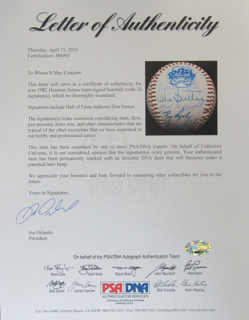 1982 Astros Team Signed/Auto (20) Astros Baseball Sutton HOF PSA/DNA 196307