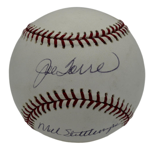 Joe Torre & Mel Stottlemyre HOF Autographed/Signed Rawlings OML Baseball JSA 867