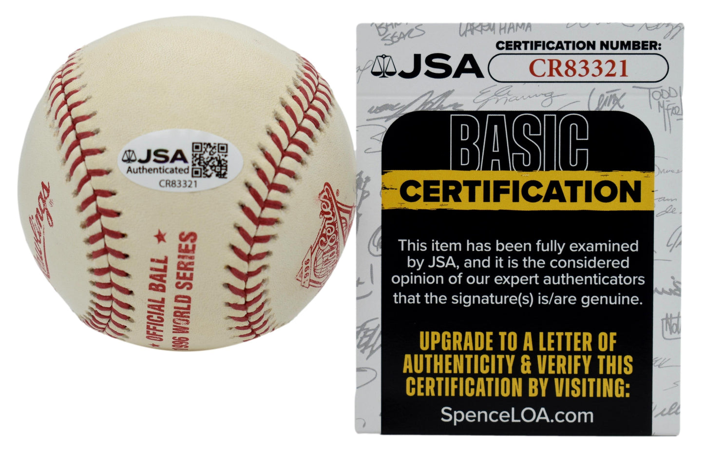 Howe Wetteland Nelson Signed Rawlings 1996 World Series OML Baseball JSA 211869