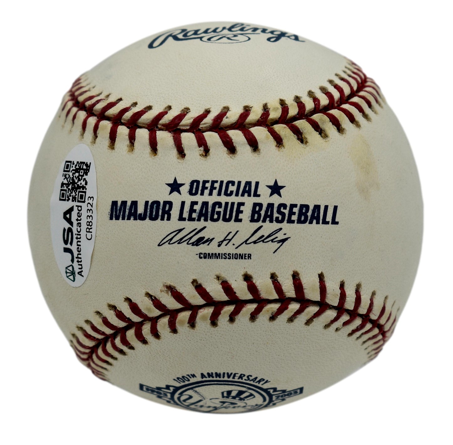 Whitey Ford HOF Signed Rawlings Yankees 100th Anniversary Baseball JSA 211877