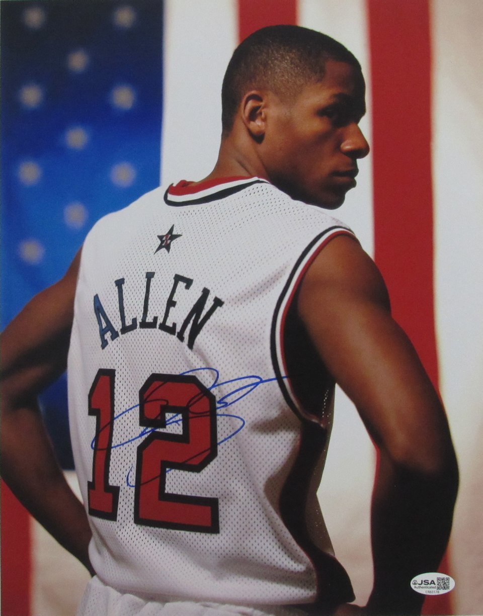 Ray Allen HOF Autographed/Signed 11x14 Photo Heat Bucks USA JSA 210117