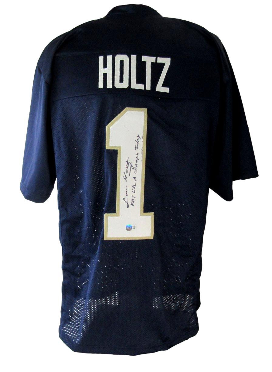 Lou Holtz Signed/Inscr Navy Custom Football Jersey Notre Dame Beckett 211009