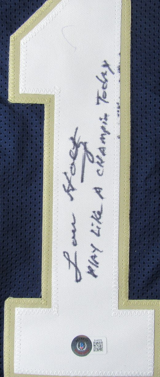Lou Holtz Signed/Inscr Navy Custom Football Jersey Notre Dame Beckett 211009