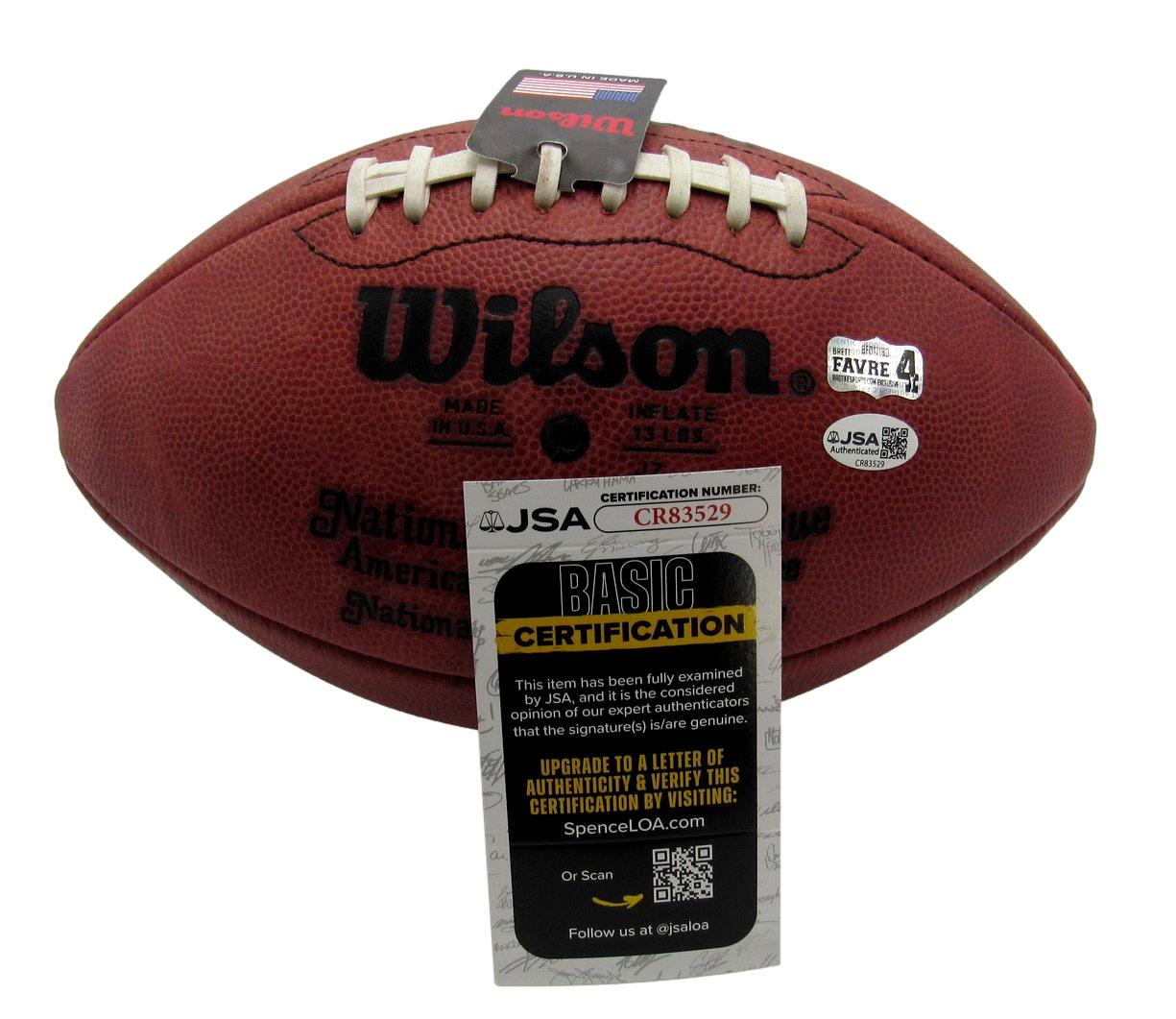 Brett Favre HOF Signed/Inscribed Wilson NFL Leather Football Packers JSA 211018