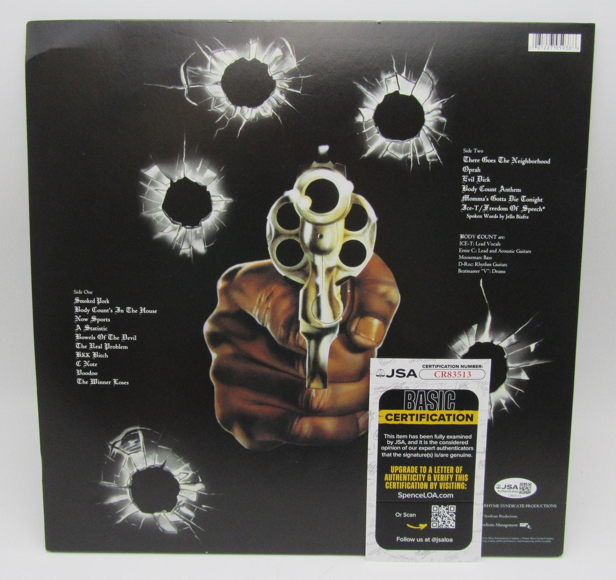 Ice-T Signed/Inscribed "Body Count" Album Cover with Record JSA 211041