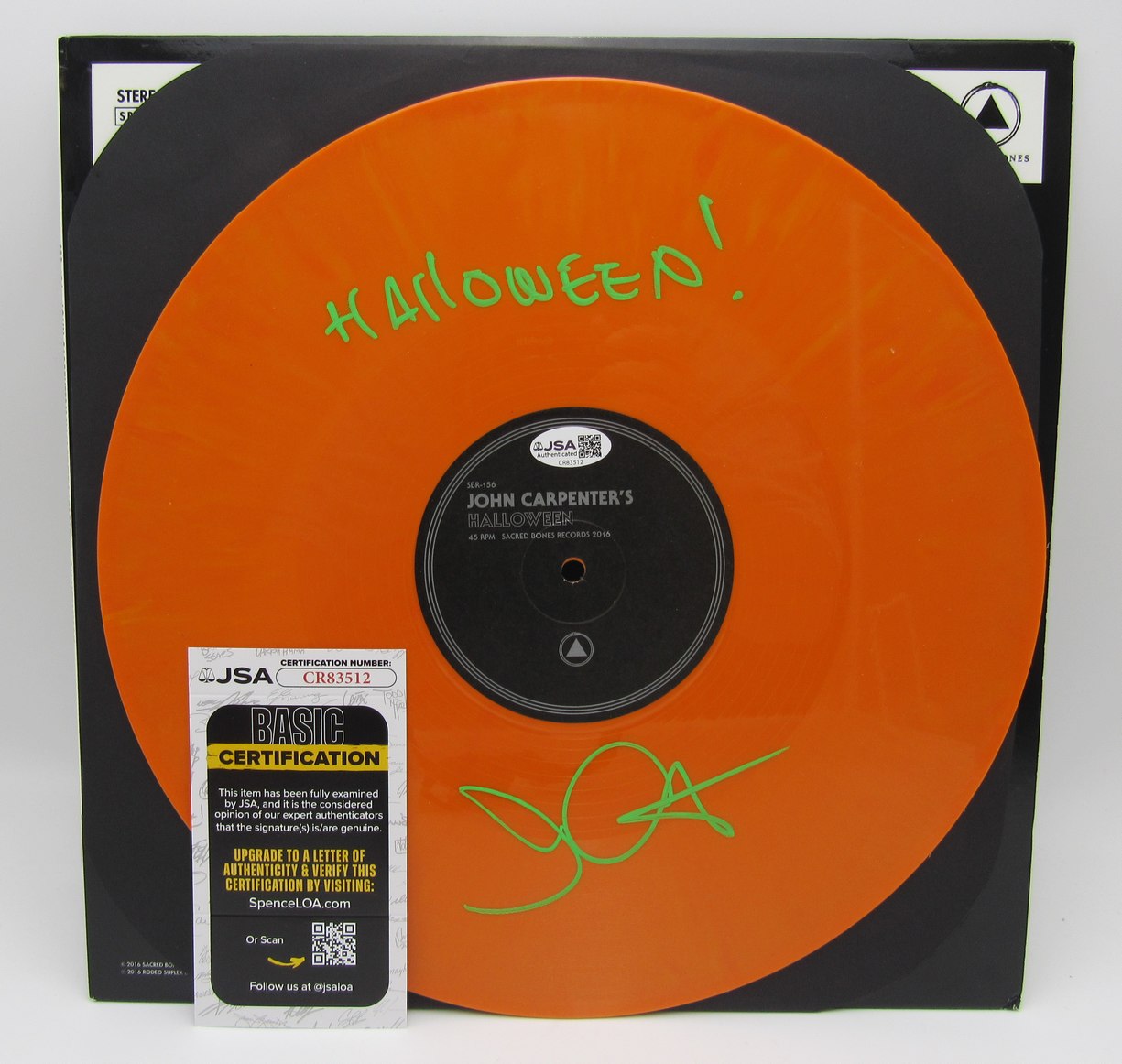 John Carpenter Signed/Inscribed "Halloween" Record w/ Album Cover JSA 211042