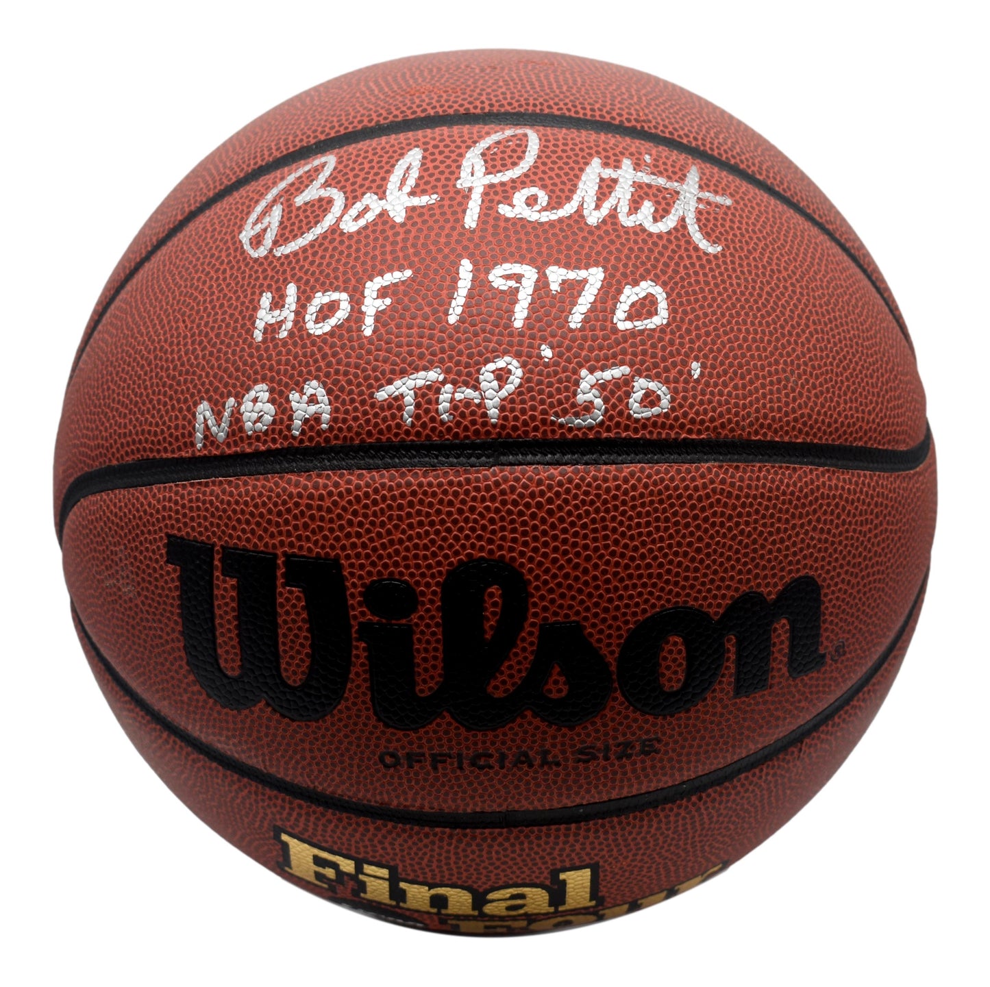 Bob Pettit HOF Signed Full Size Wilson Basketball Hawks Beckett 211908