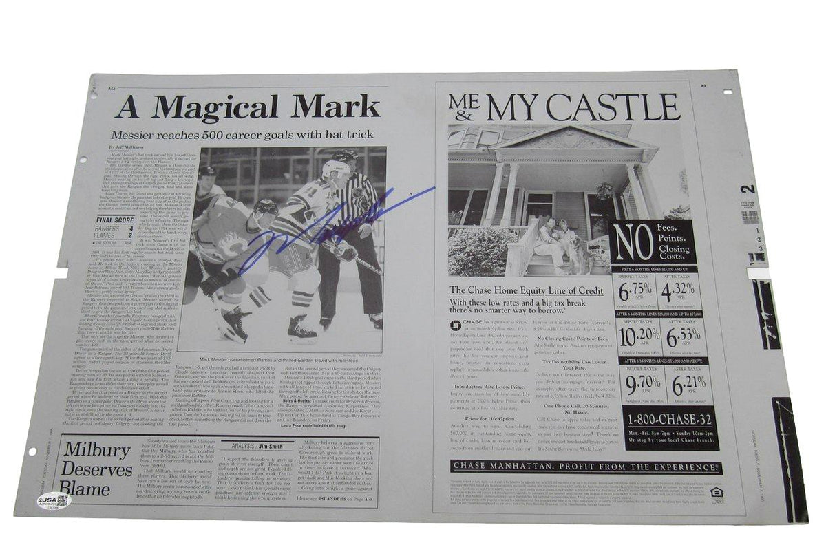 Mark Messier Signed 11/7/1995 New York Newsday Metal Printing Plate JSA IXL79