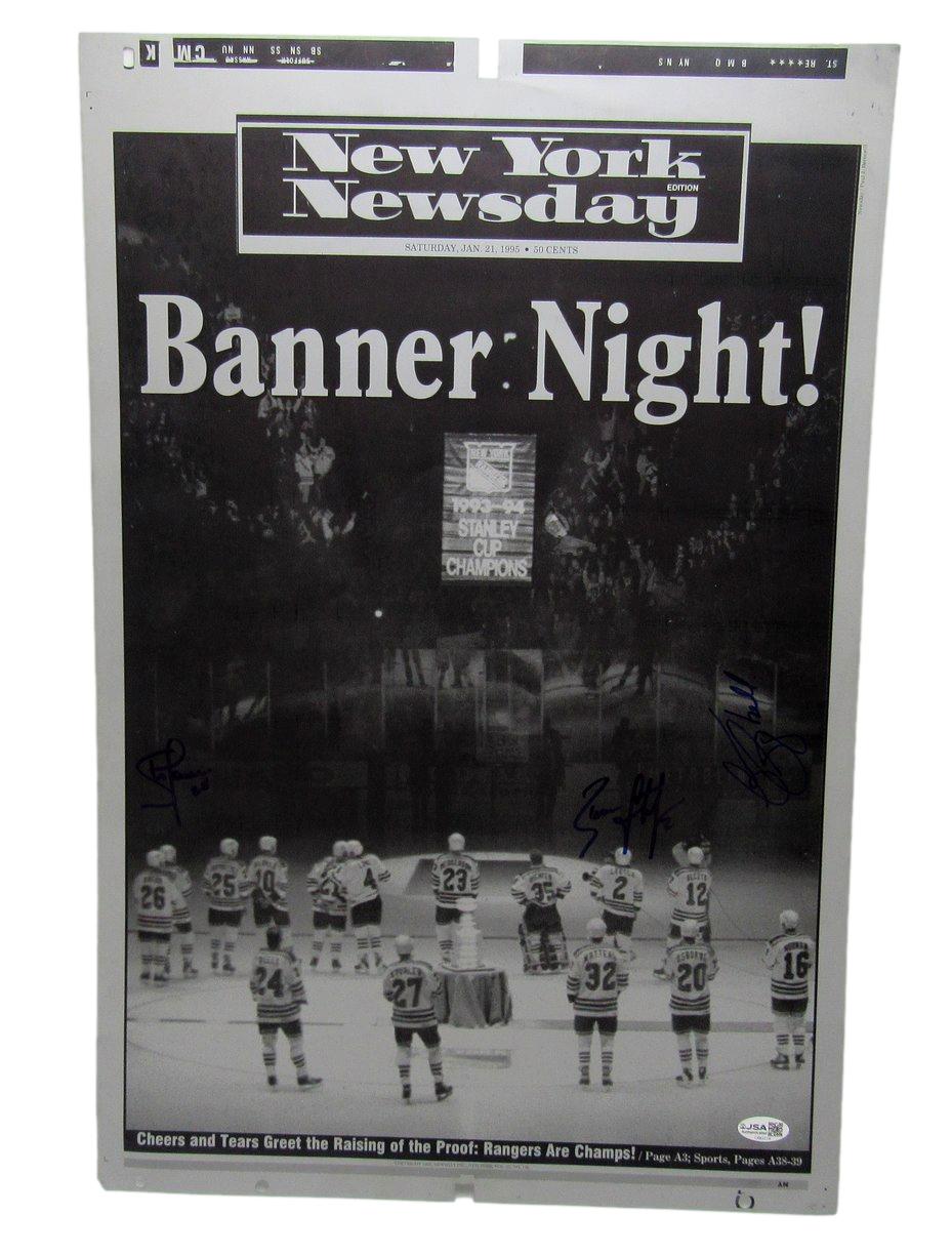 Leech/Larmer/Campbell Rangers Signed 1/21/95 New York Newsday Printing Plate JSA