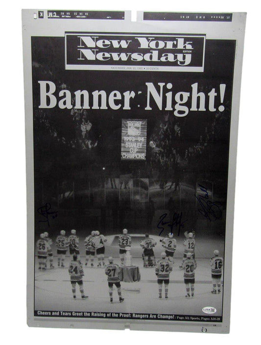 Leech/Larmer/Campbell Rangers Signed 1/21/95 New York Newsday Printing Plate JSA