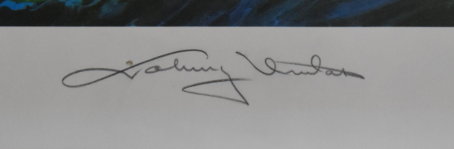 Johnny Unitas HOF Autographed/Signed 18x22 Artist Print Colts JSA 211939