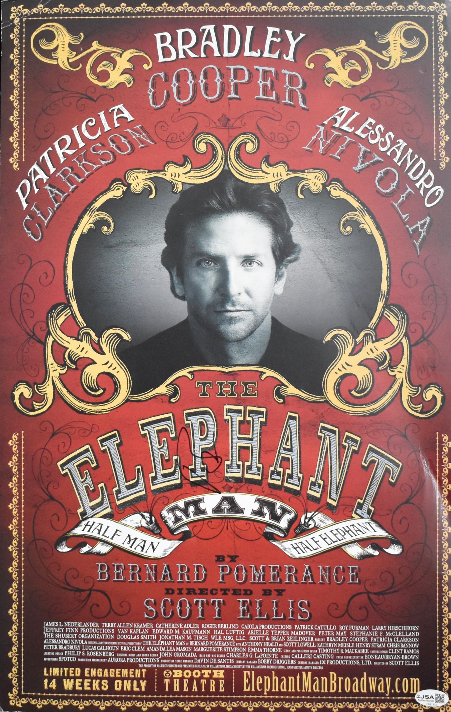 Bradley Cooper Autographed/Signed 14x22 The Elephant Man Poster JSA 211941