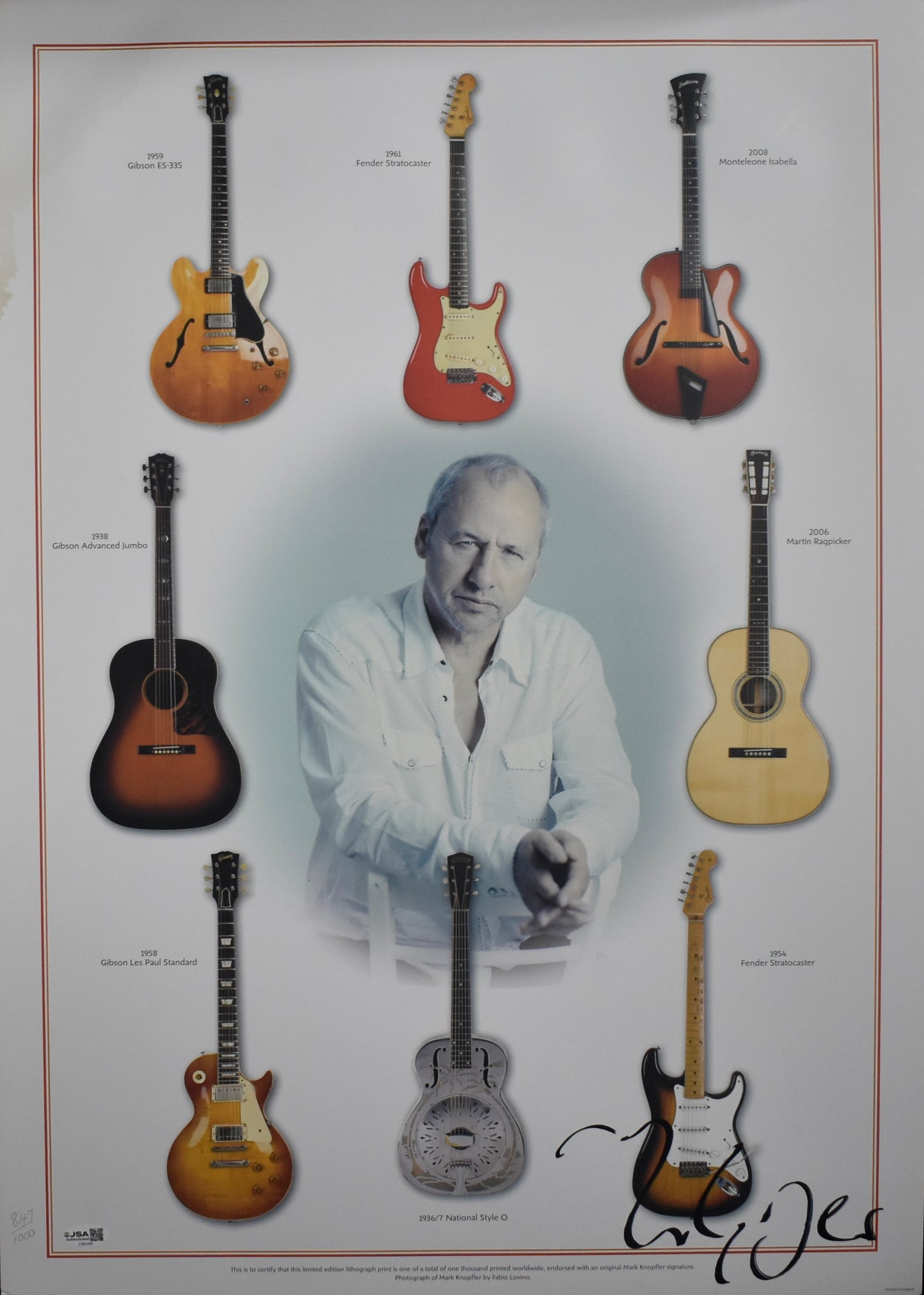 Mark Knopfler Autographed/Signed 20x27.5 Tour Lithograph 847/1000 JSA 211943