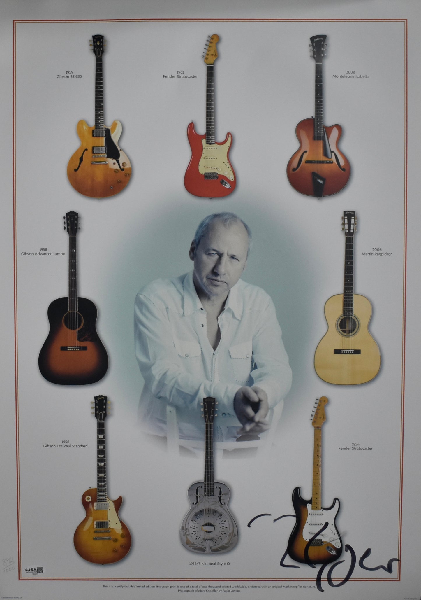Mark Knopfler Autographed/Signed 20x27.5 Tour Lithograph 892/1000 JSA 211944