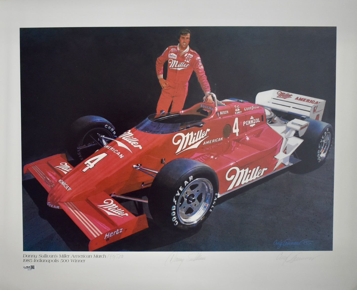 Danny Sullivan Autographed/Signed 21.5x27 Art Print Poster 143/500 JSA 211946