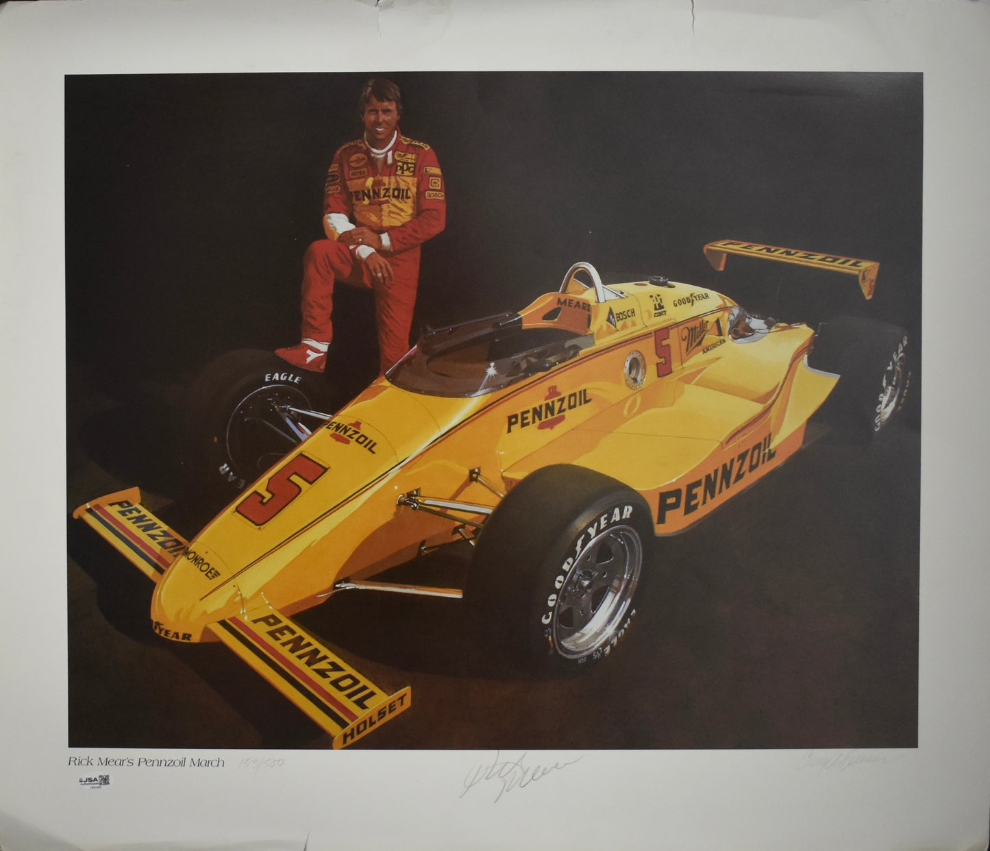 Rick Mears Autographed/Signed 23x27 Art Print Poster 153/500 JSA 211947
