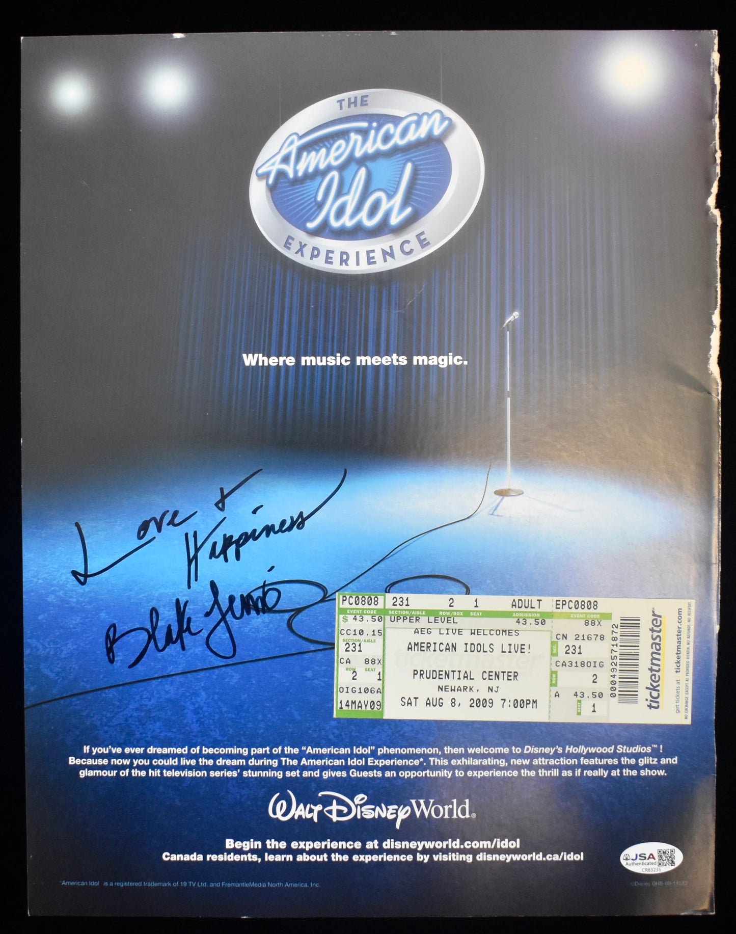 Blake Lewis Autographed/Signed 11x14 Photo w/ Ticket American Idol JSA 211924