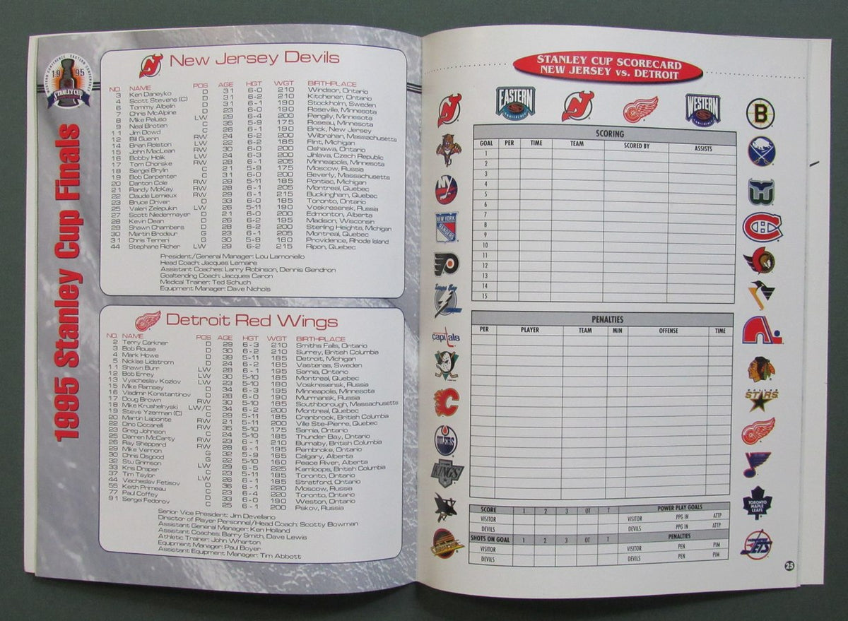 1995 Stanley Cup Finals Program New Jersey Devils vs. Detroit Red Wings 212521