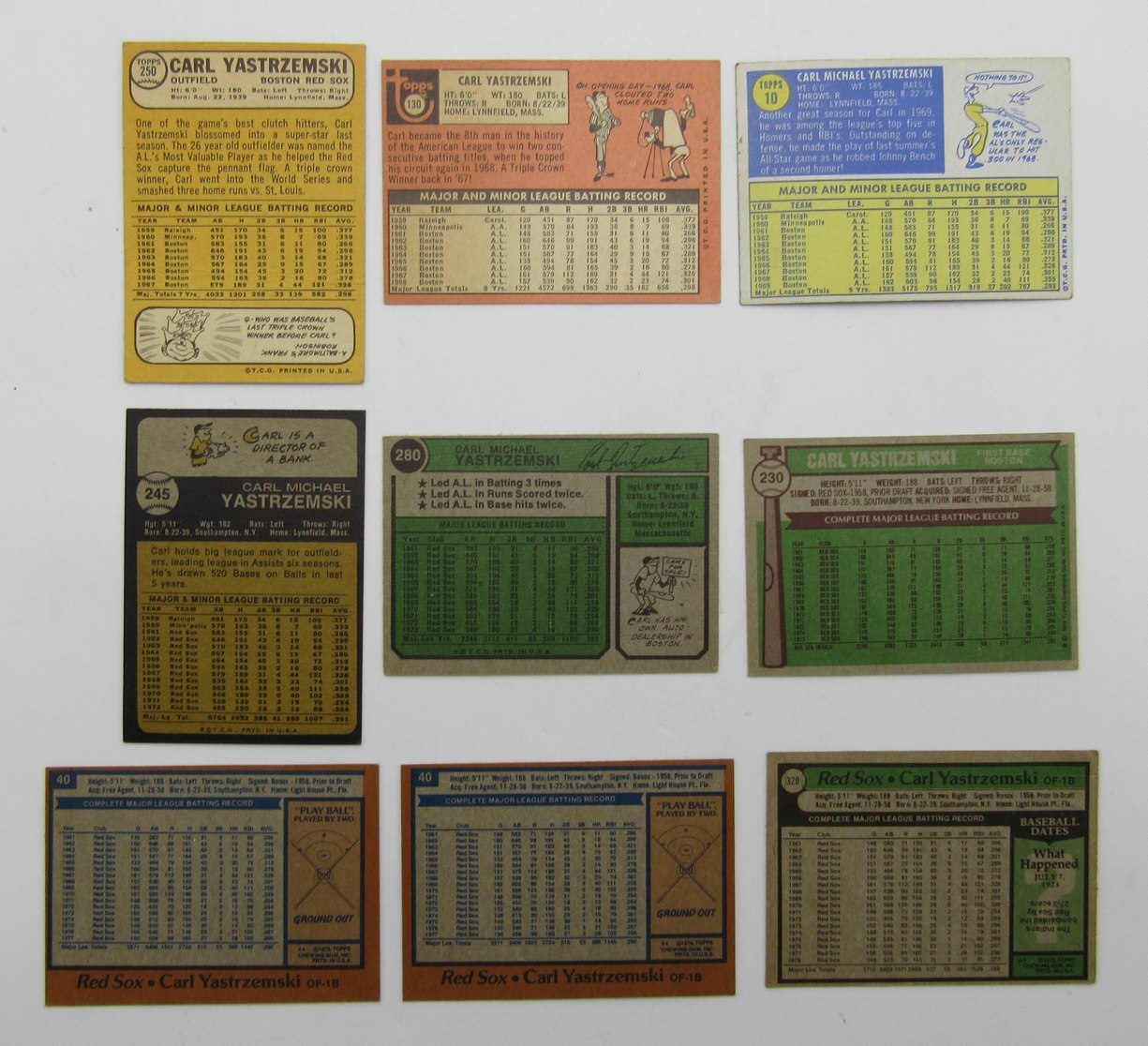 Lot of (13) Carl Yastrzemski 1968-1979 Baseball Cards 212525