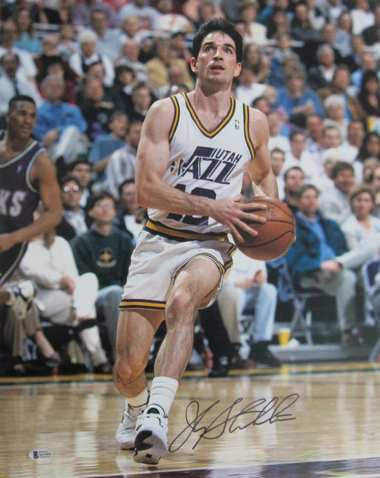 John Stockton HOF Signed/Autographed 16x20 Photo Utah Jazz Beckett  212545