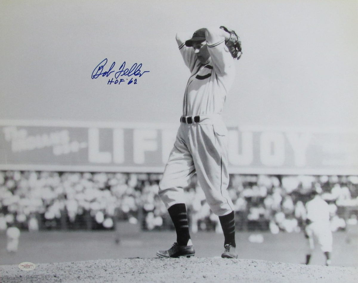 Bob Feller HOF Signed/Inscribed 16x20 B/W Photo Cleveland Indians JSA  212551