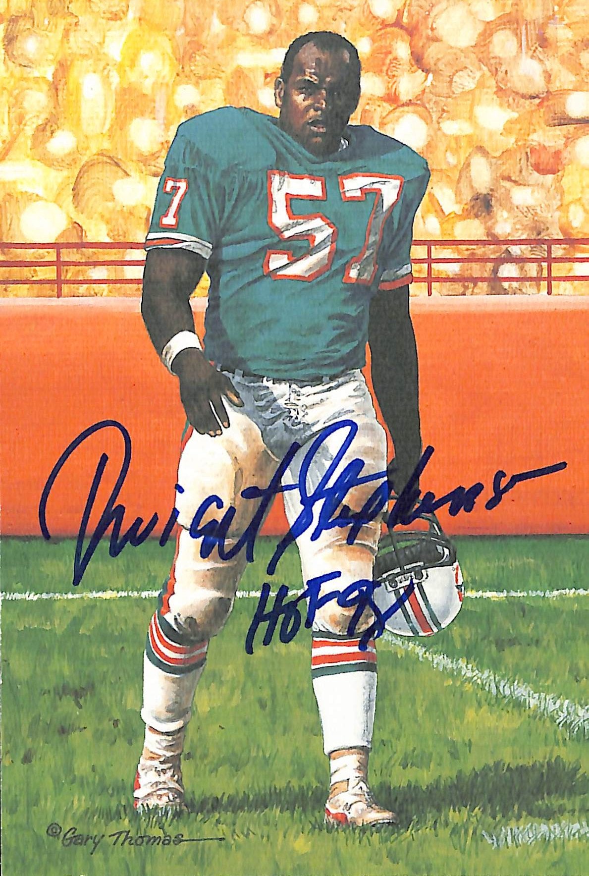 Dwight Stephenson Dolphins HOF Autographed Goal Line Art GLAC Postcard JSA 12576