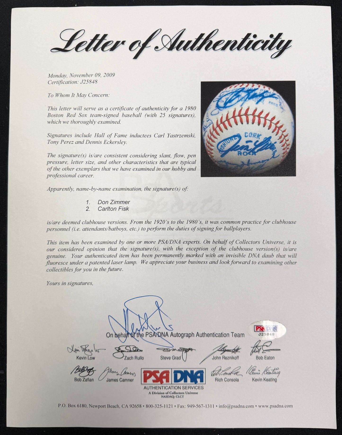 1980 Boston Red Sox Team-Signed OAL Baseball (25) Yaz, Perez PSA/DNA 212323