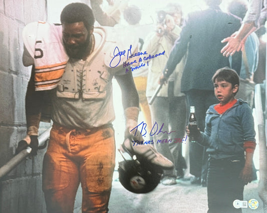 Joe Greene & Tommy Okon Signed/Auto 16x20 Photo Steelers HOF Coke BAS 212450