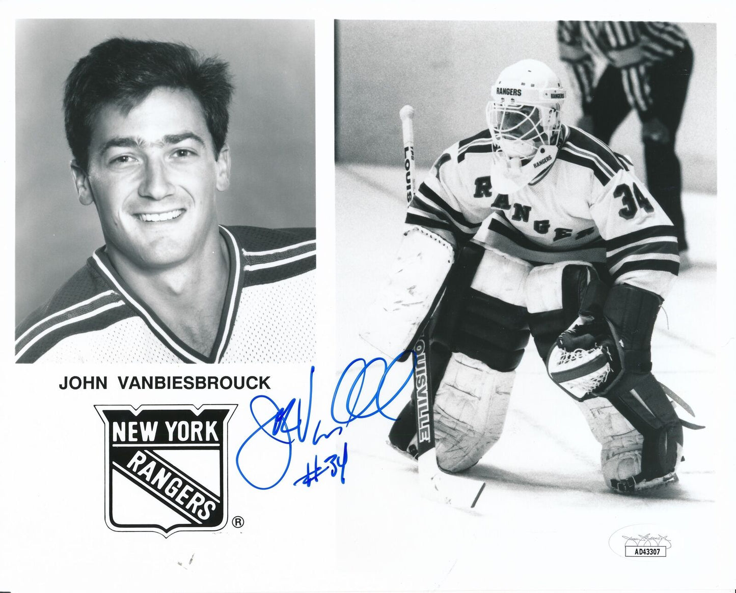 John Vanbiesbrouck Autographed 8x10 Photo New York Rangers JSA