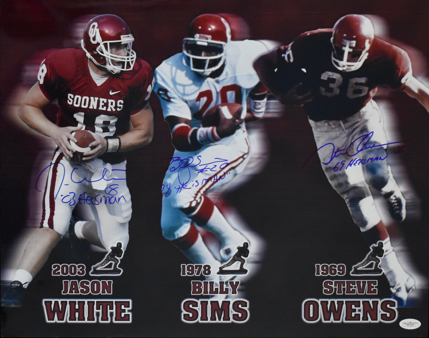White Simms & Owens Signed/Autographed 16x20 Photo Oklahoma Heisman JSA 212478