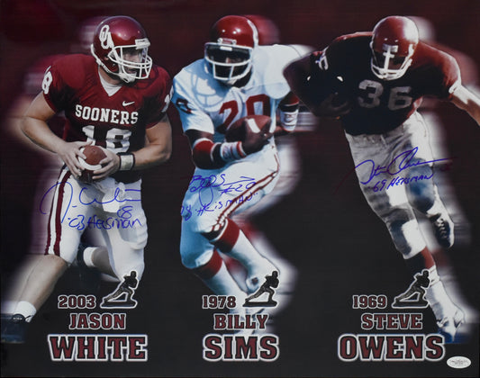 White Simms & Owens Signed/Autographed 16x20 Photo Oklahoma Heisman JSA 212478