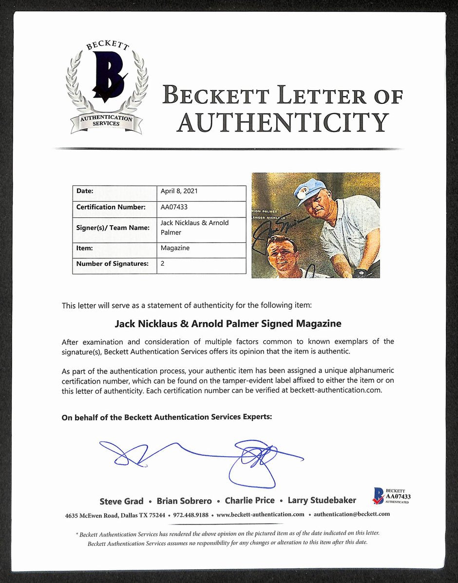 Jack Nicklaus & Arnold Palmer Signed 1965 Sports Illustrated BAS Letter 212125
