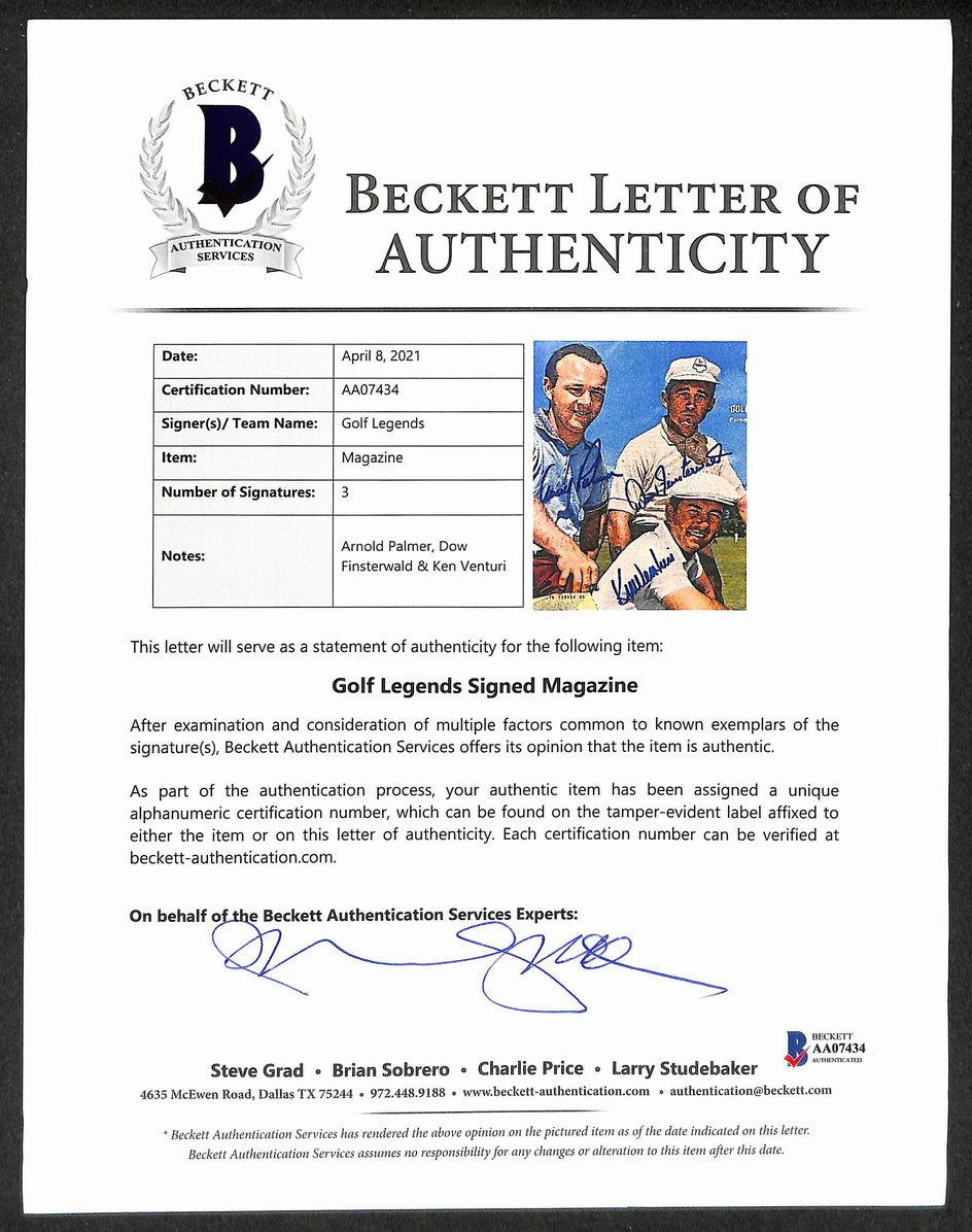 Arnold Palmer Venturi & Finsterwald Signed 1960 Sports Illustrated BAS Letter 27