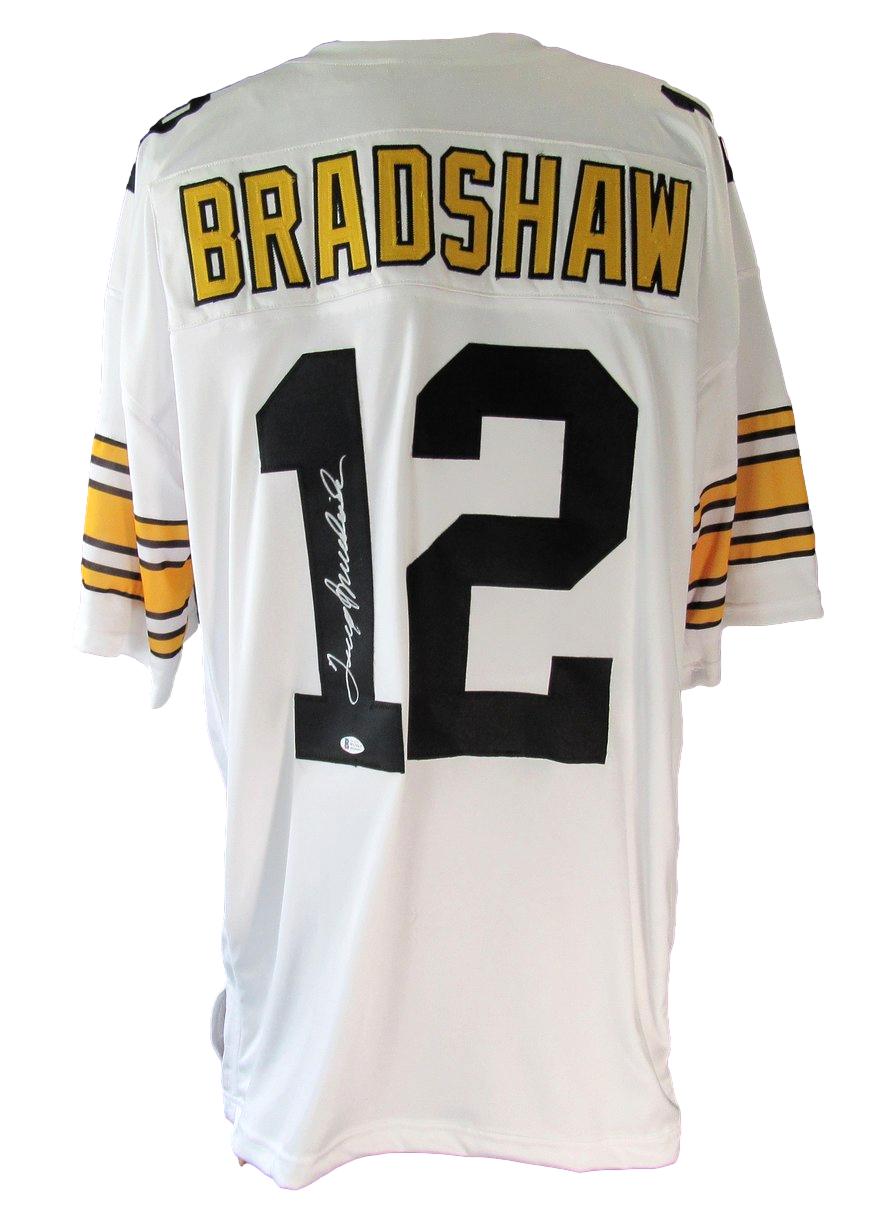 Terry Bradshaw HOF Signed White Steelers Custom Football Jersey Beckett XHC58