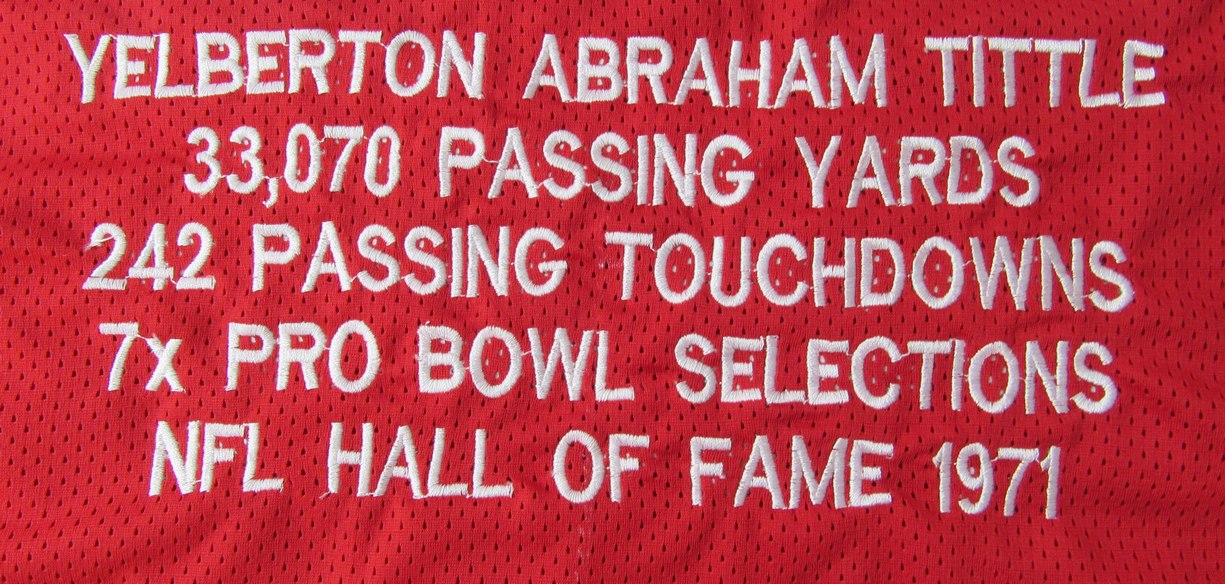 Y.A. Tittle HOF Signed/Inscr Red Giants Custom Football Stats Jersey JSA XHC71