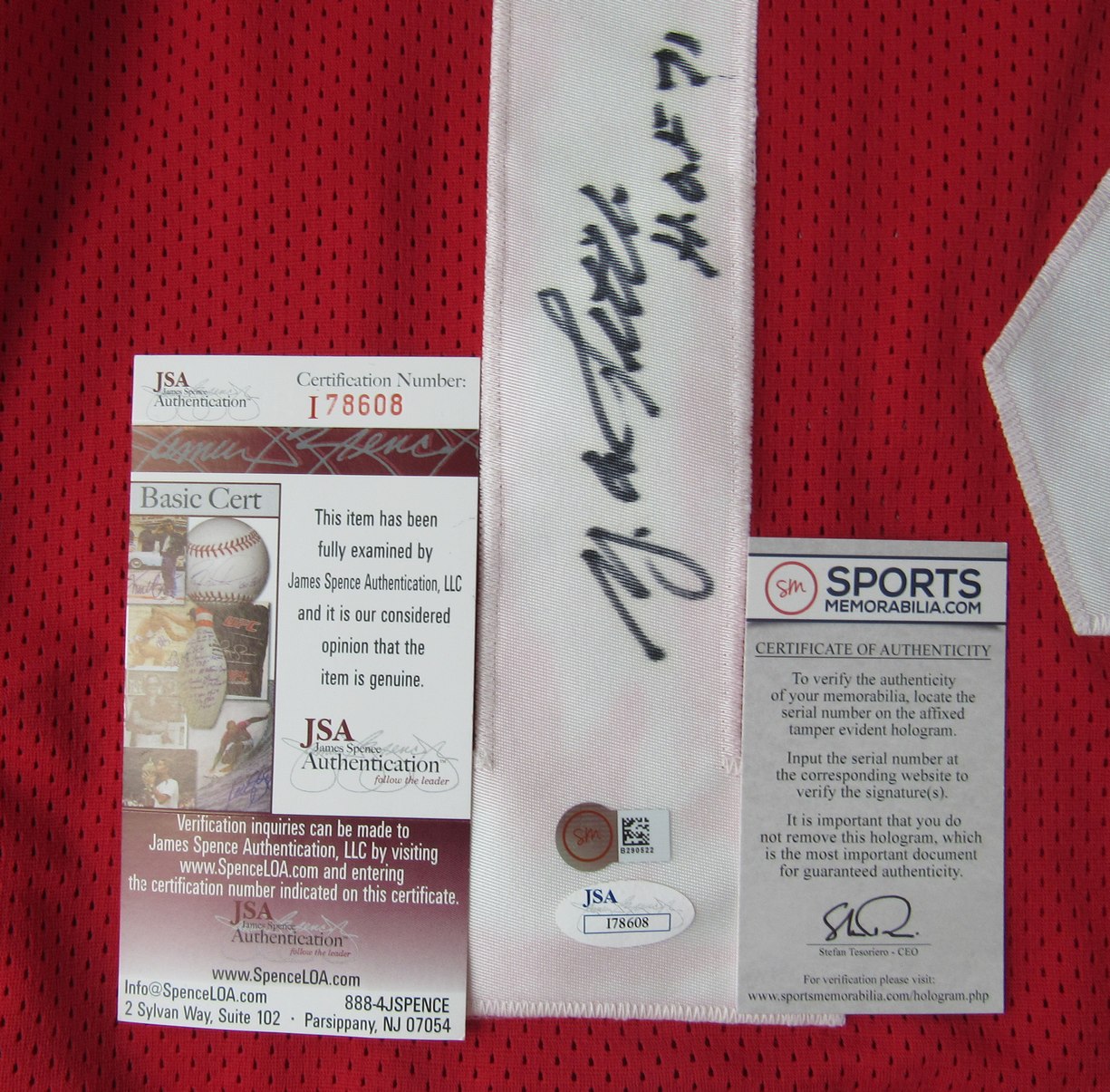 Y.A. Tittle HOF Signed/Inscr Red Giants Custom Football Stats Jersey JSA XHC71