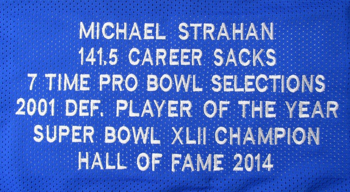Michael Strahan HOF Signed Giants Custom Football Stats Jersey Beckett XHC72