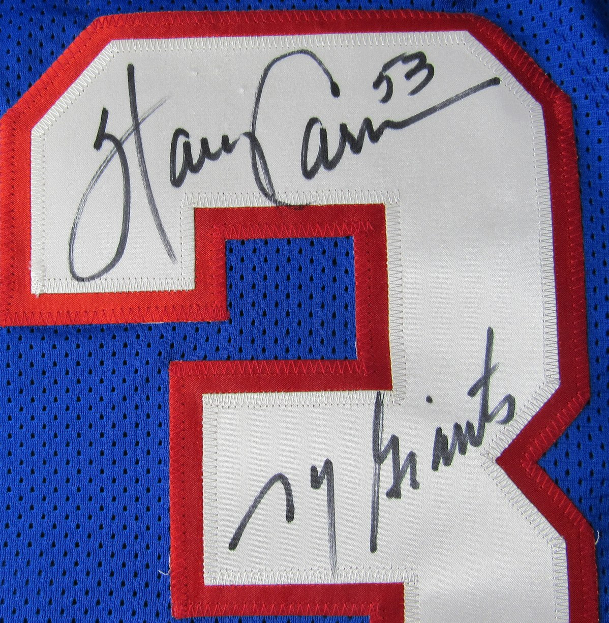 Harry Carson HOF Signed/Inscr Blue Giants Custom Football Stats Jersey LS XHC74