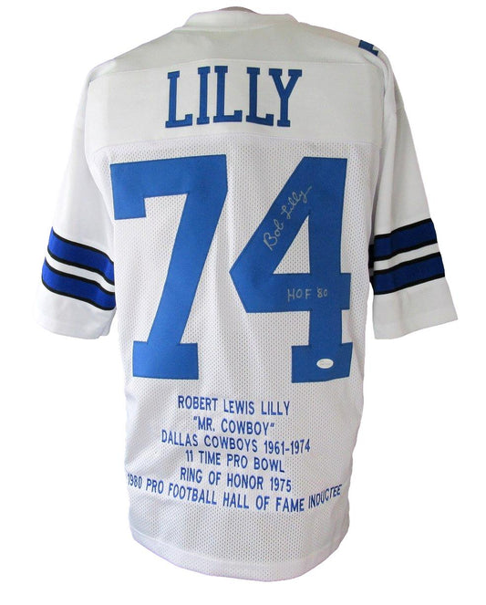 Bob Lilly HOF Signed/Inscribed Cowboys Custom Football Stats Jersey JSA XHC77