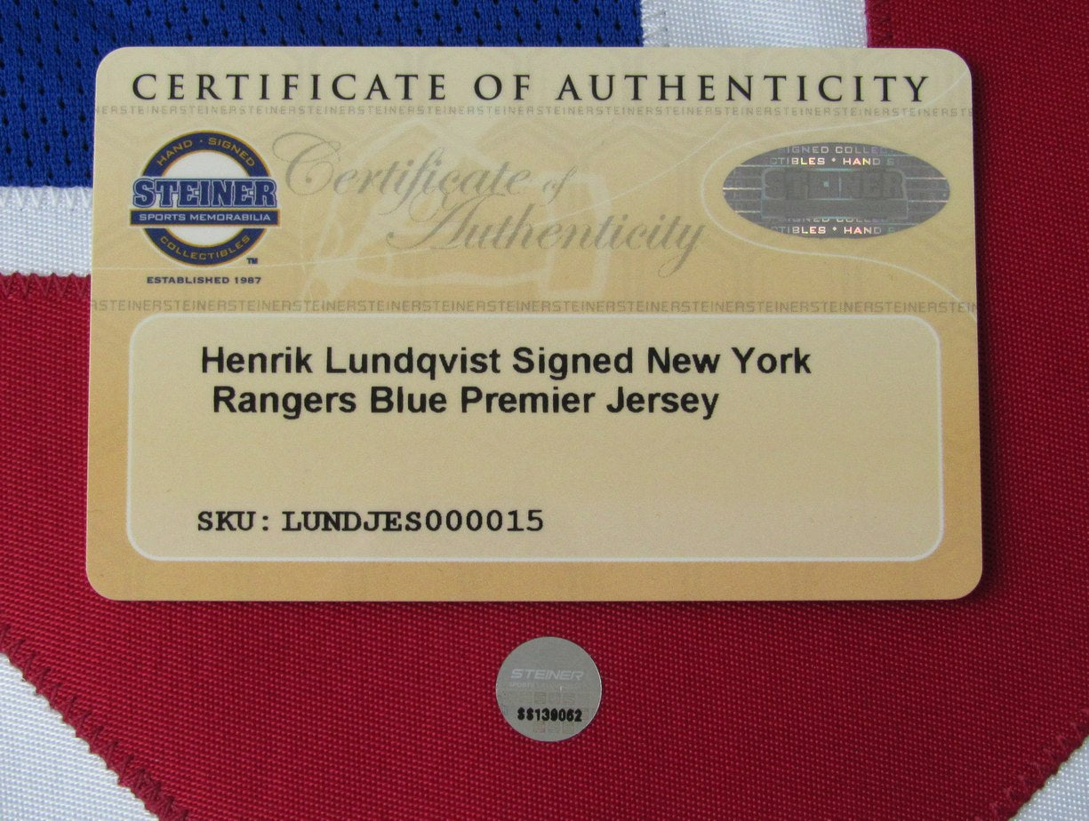Henrik Lundqvist HOF Signed NY Rangers Reebok Hockey Jersey Steiner XHC80