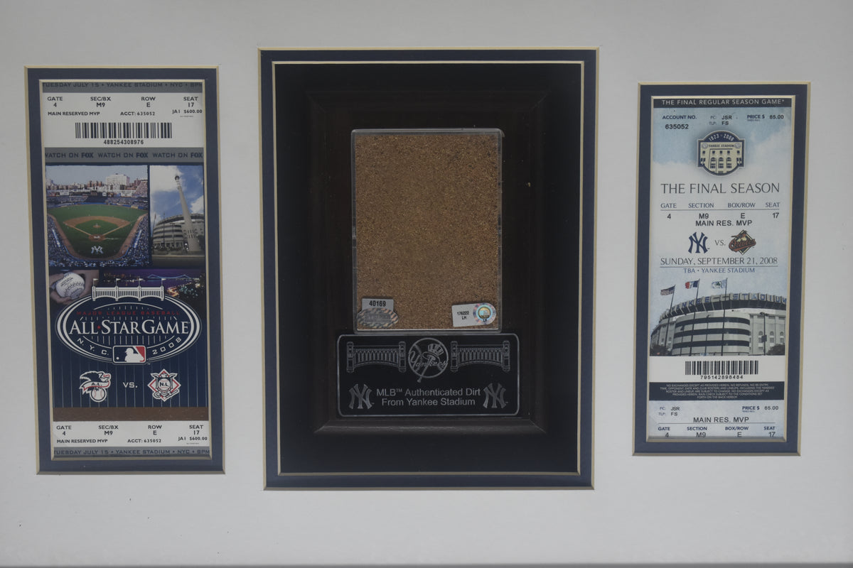 2008 All Star Game Ticket Collage w/ Game Used Dirt Yankee Stadium Framed XHC85
