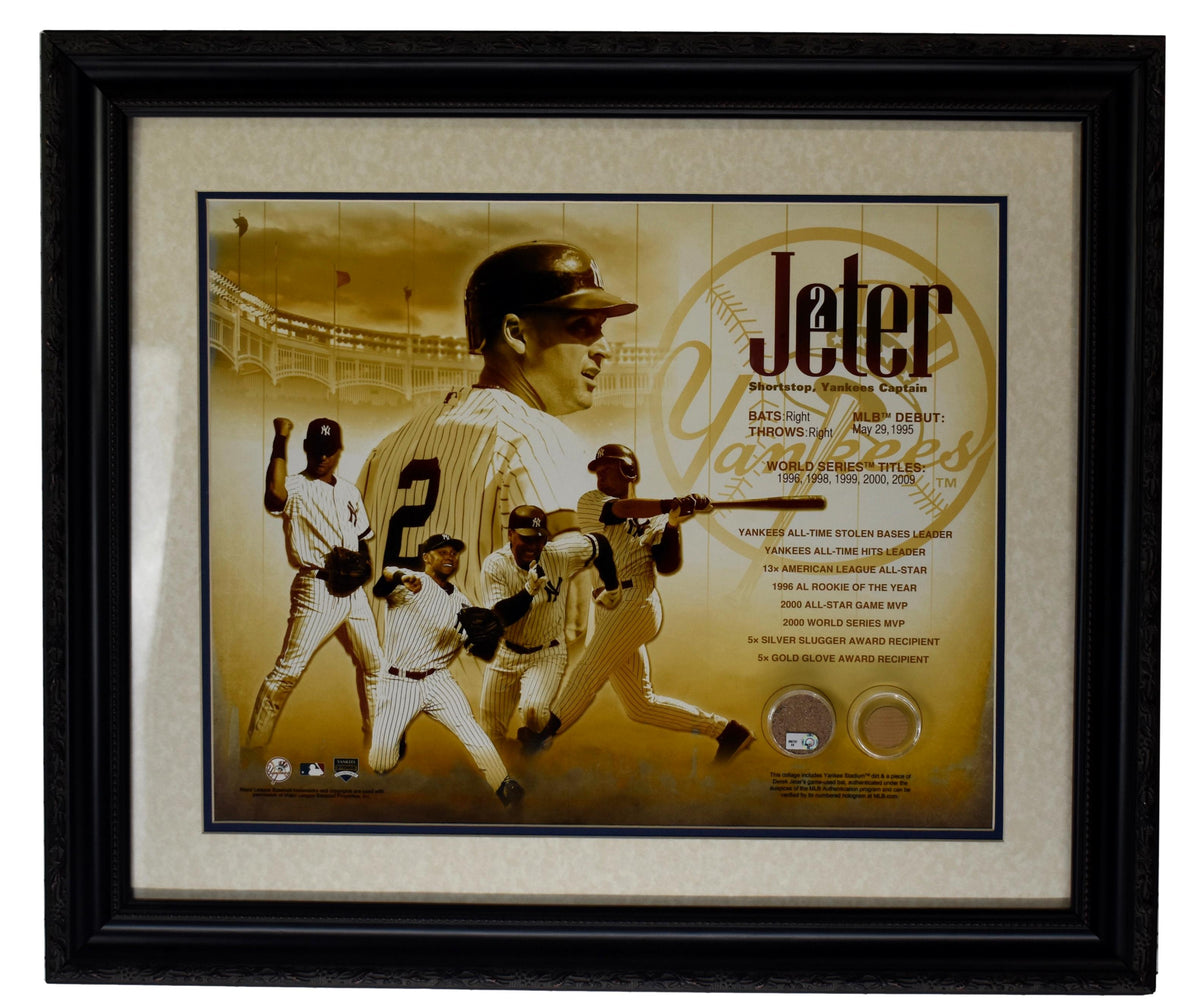 Derek Jeter Yankees 16x20 Photo Framed w/ Game Used Dirt & Bat Steiner/MLB XHC90