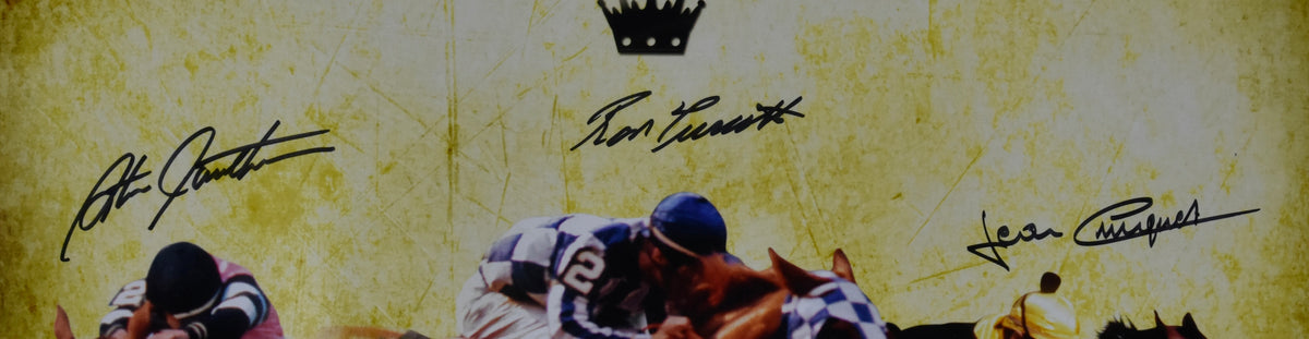Cruguet/ Cauthen/ Turcotte Signed 16x20 Triple Crown Photo Framed JSA XHC91