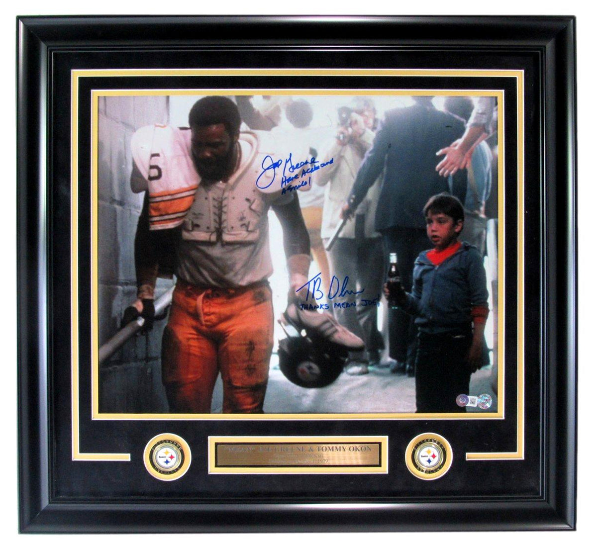 Joe Greene/Tommy Okon Signed Coca Cola 16x20 Photo Steelers Framed Beckett 12628