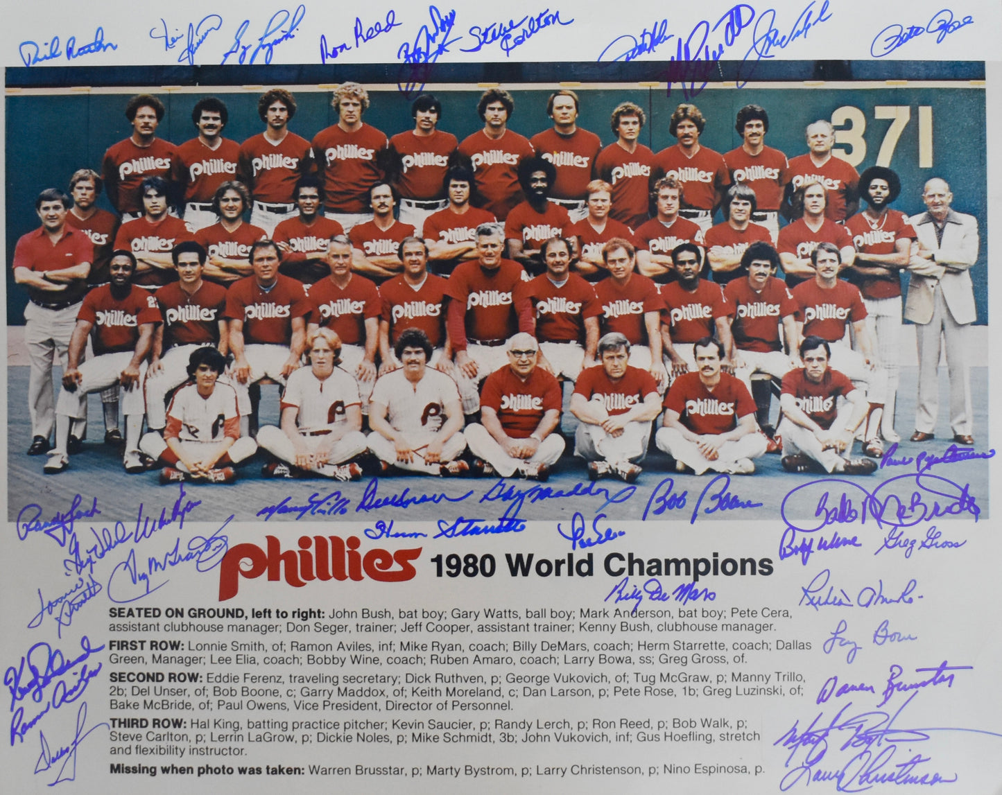 1980 Phillies Signed by (33) 16x20 Photo WS Champs Rose Schmidt HOF PSA 212180