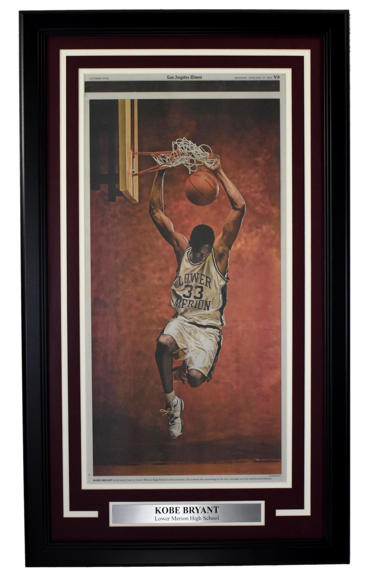 Kobe Bryant Lower Merion High School Tribute LA Times Newspaper Framed 212166
