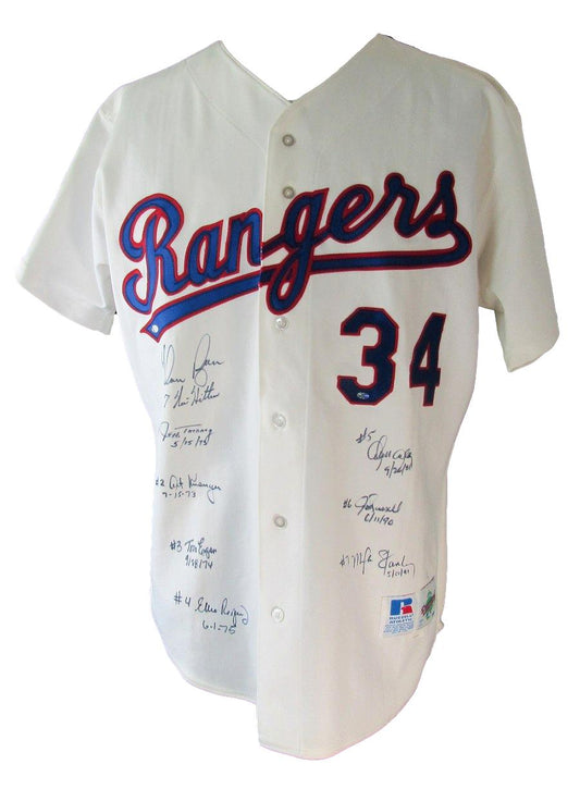 Nolan Ryan 7 No Hitters Signed / Inscribed w/All Catchers Authentic Jersey XHC64