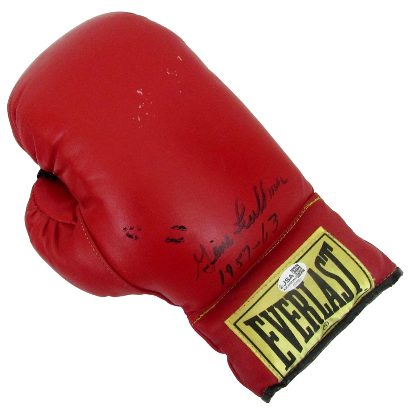 Gene Fullmer Signed/Inscr "1957-63" Right Red Everlast Boxing Glove JSA 213333